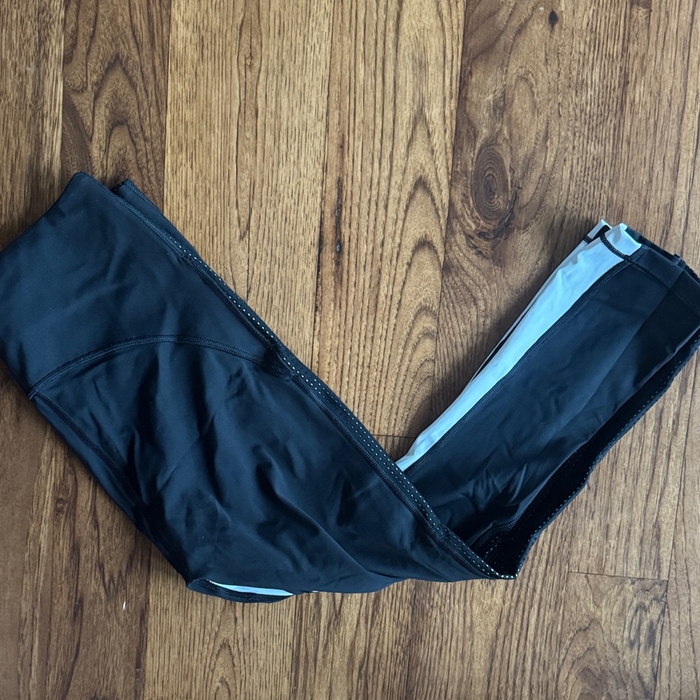 Athleta Black Leggings with White Stripe hit it mesh capri - small
